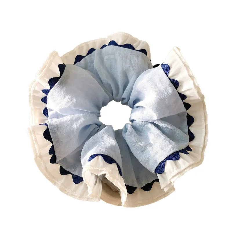 Blue and white elastic scrunchie - HA014