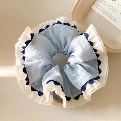 Blue and white elastic scrunchie - HA014