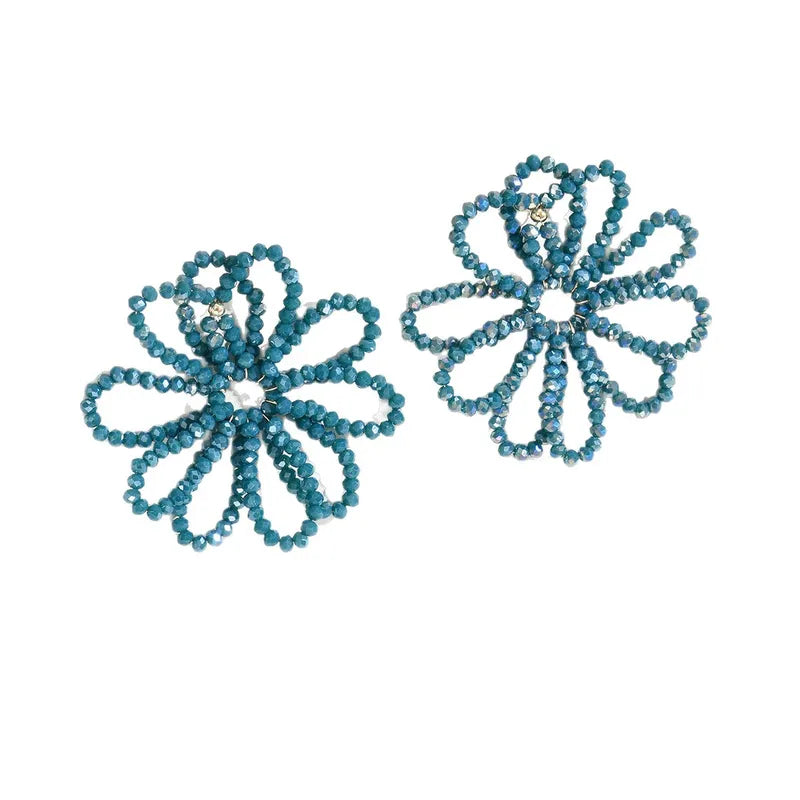 Σκουλαρίκια λουλούδια με πετρόλ beads - EA773