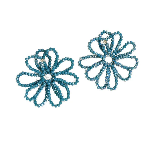 Σκουλαρίκια λουλούδια με πετρόλ beads - EA773