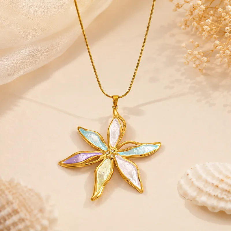Collana in acciaio con fiore grande - NE482