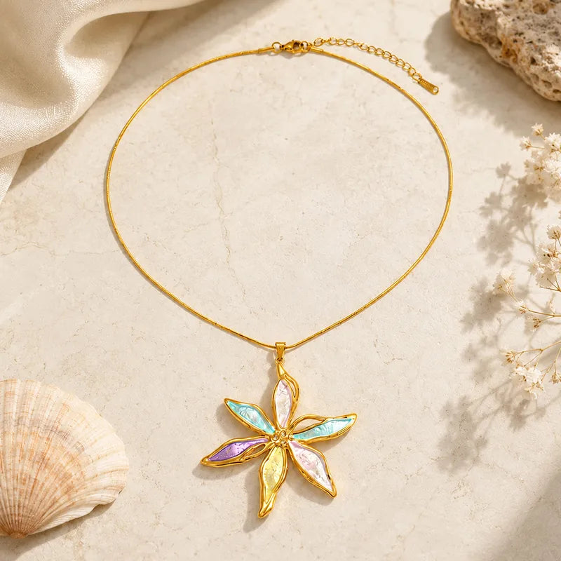 Collana in acciaio con fiore grande - NE482