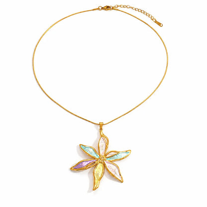 Collana in acciaio con fiore grande - NE482