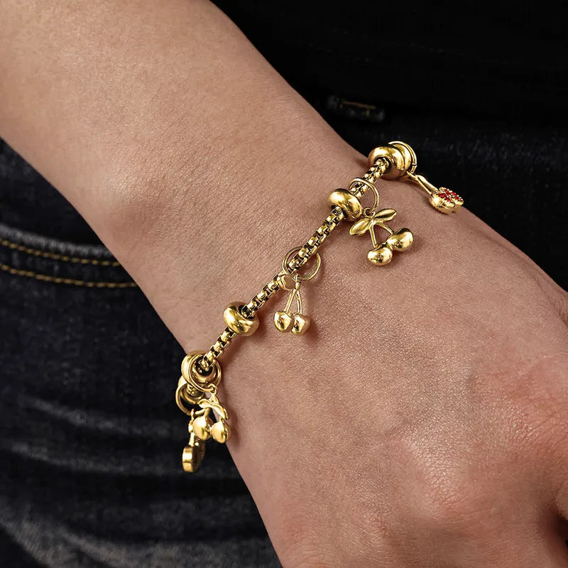 Brățară din oțel placat cu aur cu cireșe - BR509