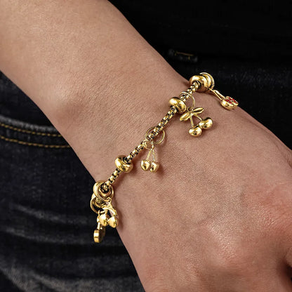 Brățară din oțel placat cu aur cu cireșe - BR509