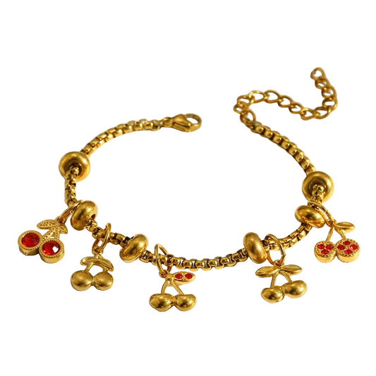 Brățară din oțel placat cu aur cu cireșe - BR509