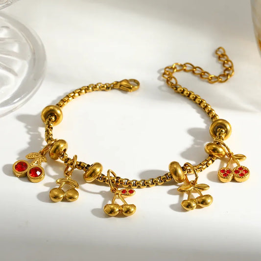 Brățară din oțel placat cu aur cu cireșe - BR509