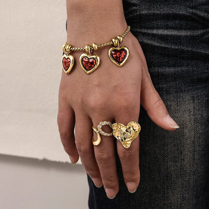 Brățară din oțel placat cu aur cu inimi - BR508