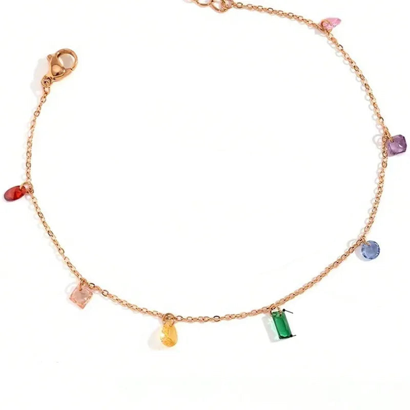 Βραχιόλι επιχρυσωμένο ατσάλι με πολύχρωμα κρύσταλλα-BR158