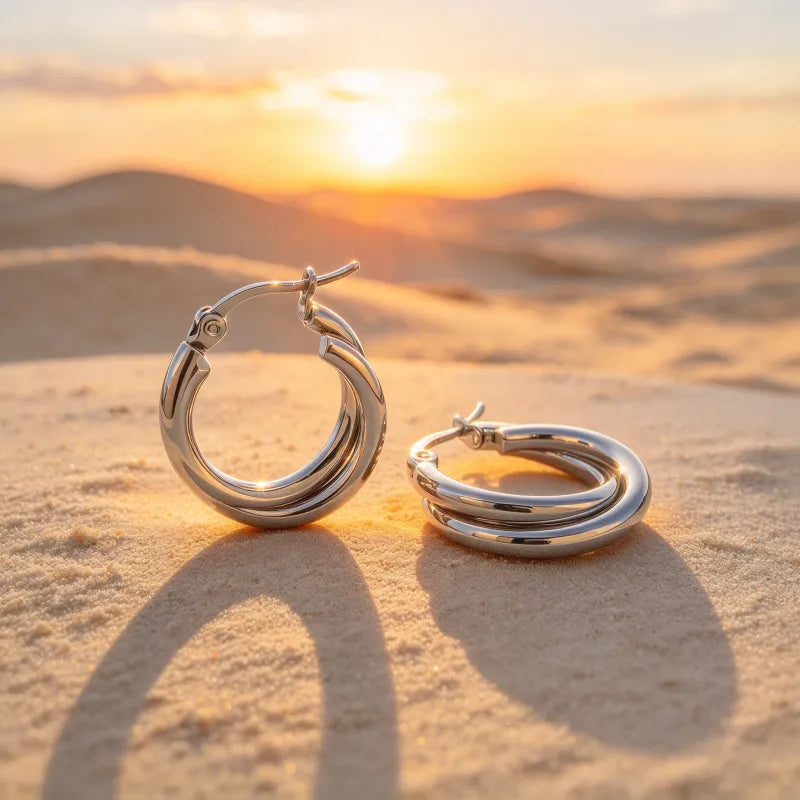 Gold steel earrings with brown stones - EA320