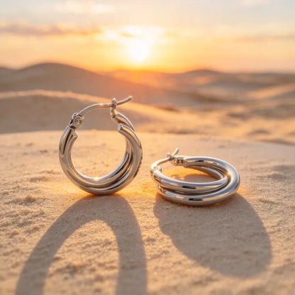 Gold steel earrings with brown stones - EA320