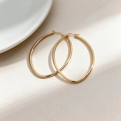 Steel gold hoop earrings- EA313