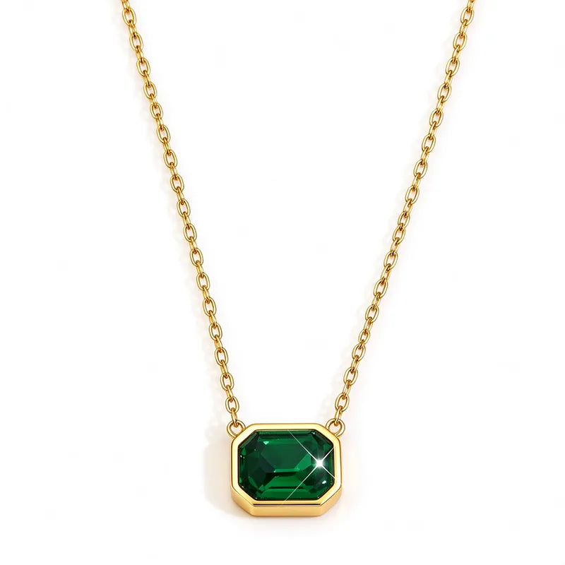 Steel necklace with green stone - NE201