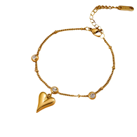 Bracelet gilded steel with zircon and pointed heart-br049