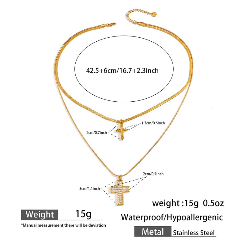 Κολιέ χρυσό ατσάλι διπλός σταυρός-NE429