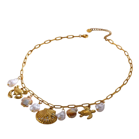 Κολιέ επιχρυσωμένο ατσάλι με θαλασσινά στοιχεία - NE788