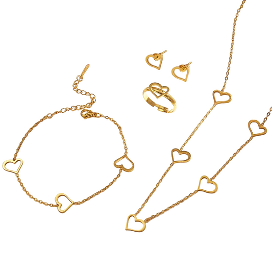 Set de bijuterii inimă din oțel placat cu aur-SET031
