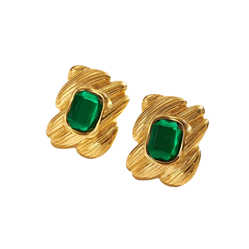 Σκουλαρίκια επιχρυσωμένο ατσάλι πράσινη πέτρα-EA484