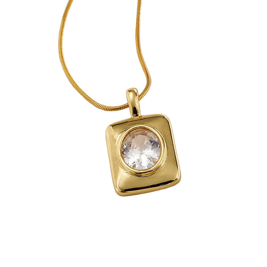 Colier din oțel placat cu aur cu zircon mare-NE115