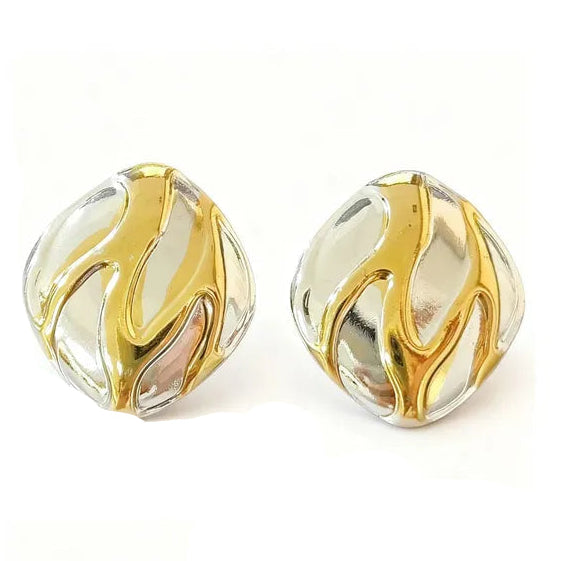 Σκουλαρίκια ατσάλι χρυσό με ασημί-EA655