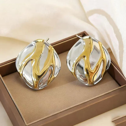 Σκουλαρίκια ατσάλι χρυσό με ασημί-EA655