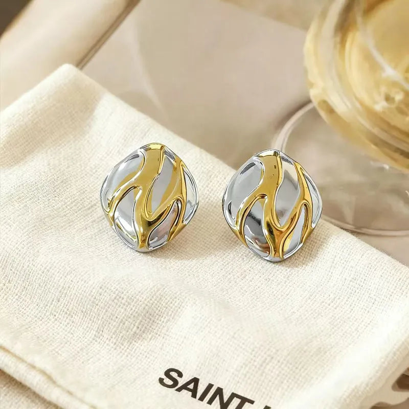 Σκουλαρίκια ατσάλι χρυσό με ασημί-EA655