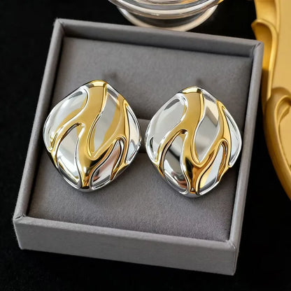 Σκουλαρίκια ατσάλι χρυσό με ασημί-EA655