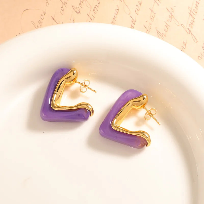 Steel earrings with purple resin - EA578