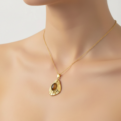 Κολιέ επιχρυσωμένο ατσάλι με καφέ πέτρα-NE087