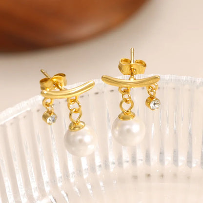 Σκουλαρίκια επιχρυσωμένο ατσάλι με κρύσταλλα και πέρλα-EA225