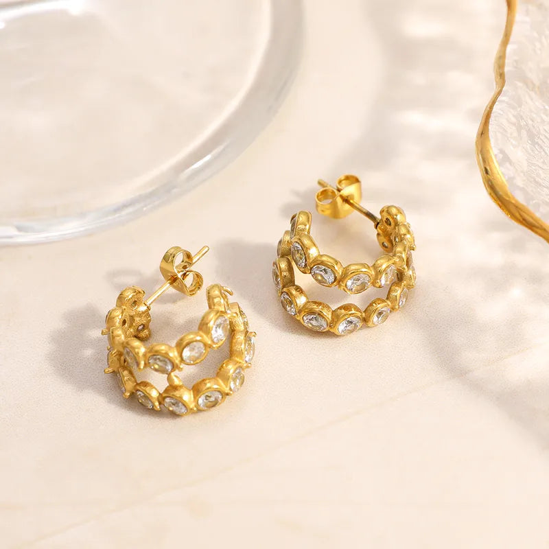 Σκουλαρίκια επιχρυσωμένο ατσάλι με κρύσταλλα-EA197