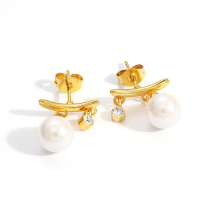 Σκουλαρίκια επιχρυσωμένο ατσάλι με κρύσταλλα και πέρλα-EA225