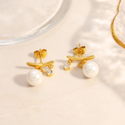 Σκουλαρίκια επιχρυσωμένο ατσάλι με κρύσταλλα και πέρλα-EA225