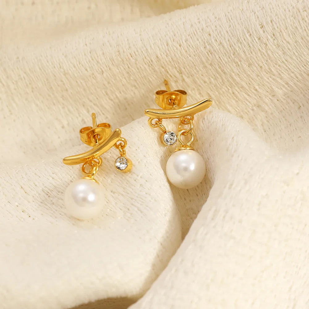 Σκουλαρίκια επιχρυσωμένο ατσάλι με κρύσταλλα και πέρλα-EA225