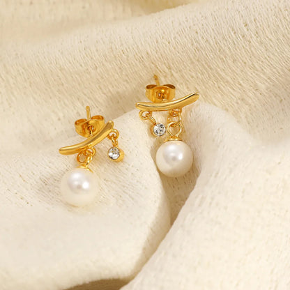 Σκουλαρίκια επιχρυσωμένο ατσάλι με κρύσταλλα και πέρλα-EA225