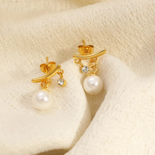 Σκουλαρίκια επιχρυσωμένο ατσάλι με κρύσταλλα και πέρλα-EA225