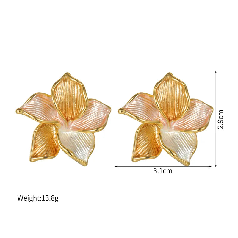 Cercei din oțel placat cu aur, tricolor, flori - EA825
