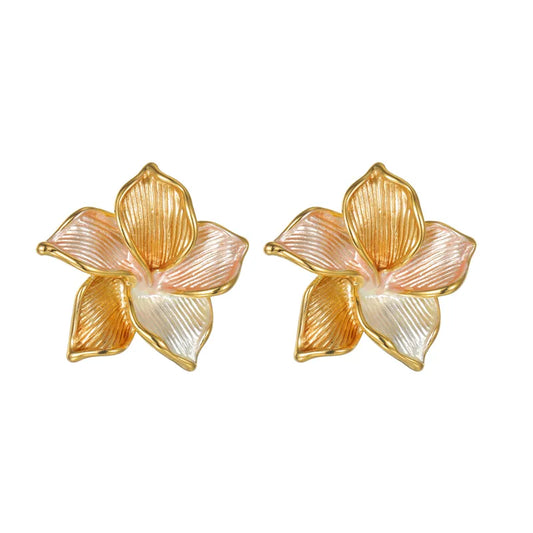 Cercei din oțel placat cu aur, tricolor, flori - EA825