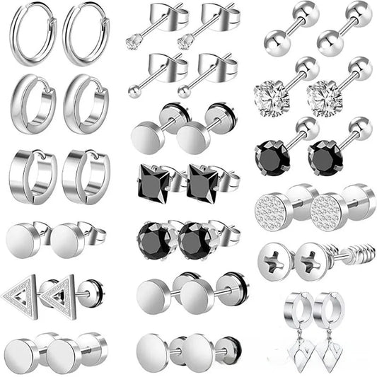 Σετ 19 ζευγάρια σκουλαρίκια ατσάλι-SET010