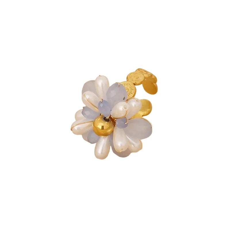 Steel ring with light blue flower - R384