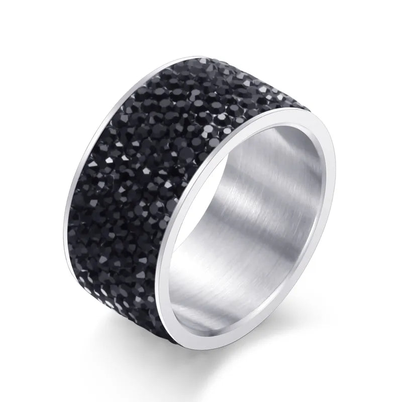 Δαχτυλίδι ατσάλι με μαύρα rhinestones - R160