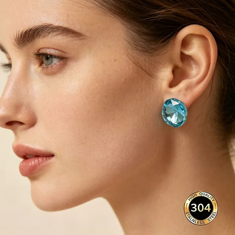 Besetzte Stahlohrringe mit blauen Strasssteinen – EA353