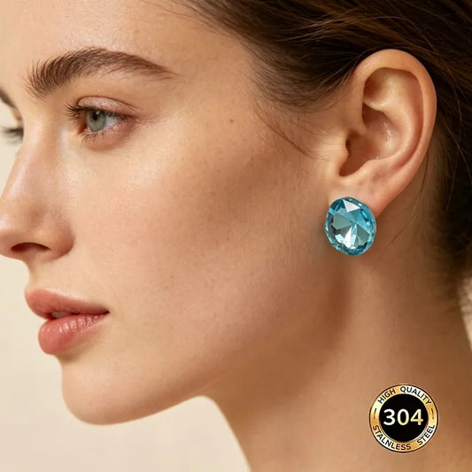 Pendientes estrella de mar de acero con piedras azules- EA681