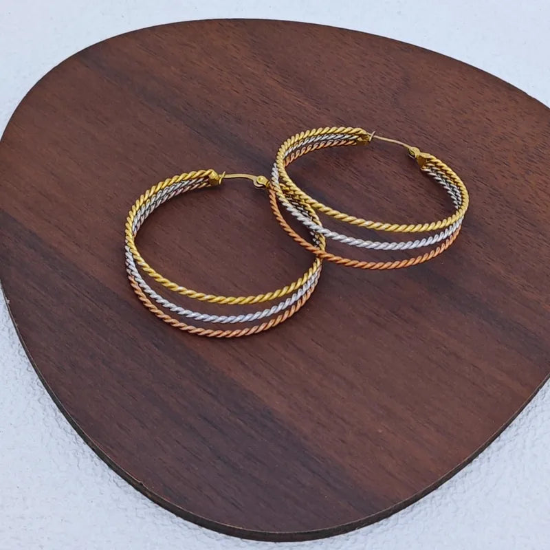 Boucles d'oreilles triple créoles en acier rose, argenté et doré - EA747