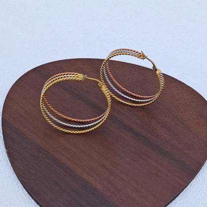 Boucles d'oreilles triple créoles en acier rose, argenté et doré - EA747