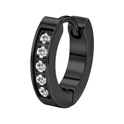 Steel black hoop earrings with zircon- EA557