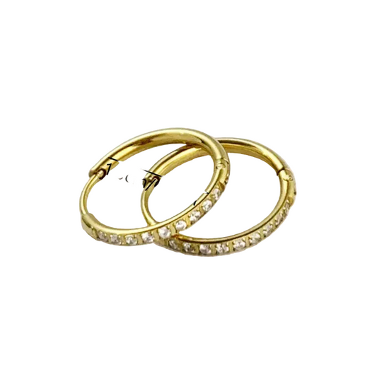 Σκουλαρίκια ατσάλινοι κρίκοι με zircon - EA291