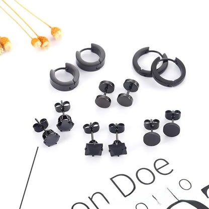 Σετ 10 ζευγάρια σκουλαρίκια μαύρο ατσάλι και zircon-SET028