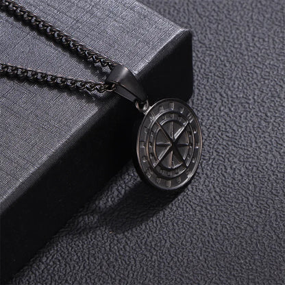 Κολιέ μαύρο ατσάλι πυξίδα-NE193