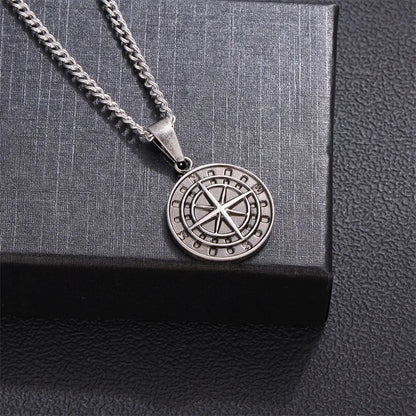 Κολιέ ατσάλι πυξίδα-NE092